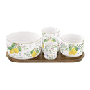 Set di 4 ciotole in porcellana con vassoio in legno per servire, collezione "Fleurs et Citrons"