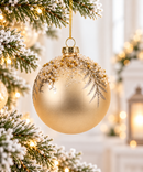 Set 4 Palline di Natale Champagne Opaco in Vetro con Decorazioni Glitterate – Ø 8 cm