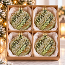 Set 4 Palline di Natale in Vetro Verde e Oro con Decorazioni Glitter – Ø 8 cm