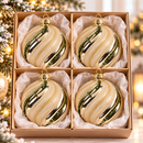 Set 4 Palline di Natale in Vetro Champagne e Oro con Glitter – Ø 8 cm