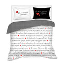 Completo copripiumino Scritte d'Amore in raso di cotone
