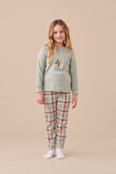 Pigiama bambina in cotone con collo due bottoni e pantalone lungo