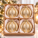 Set 4 Palline di Natale in Vetro Verde Salvia con Decorazioni Glitter Oro – Ø 8 cm