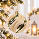 Set 4 Palline di Natale in Vetro Champagne e Oro con Glitter – Ø 8 cm