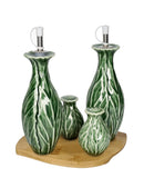 Menage Foglia Vegan Verde Set 4 Pezzi con Supporto in Bamboo