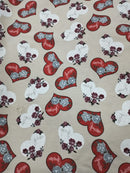 Tessuto da tappezzeria in panama di cotone H 280 DISEGNO CUORI ROSSI